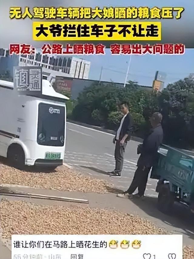笑翻了！无人驾驶快递车压到大妈晒的BWIN花生被拦下挨打了！(图10)